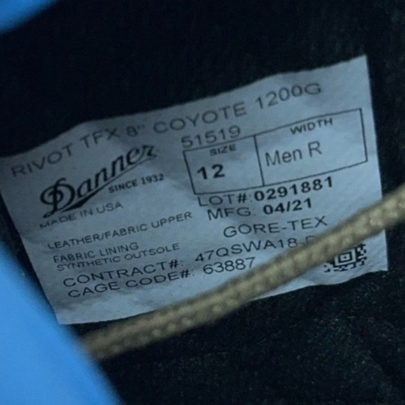 DANNER Rivot TFX Coyote 1200G Gore-Tex 8” Boots 51519 Mens Size 12 R New